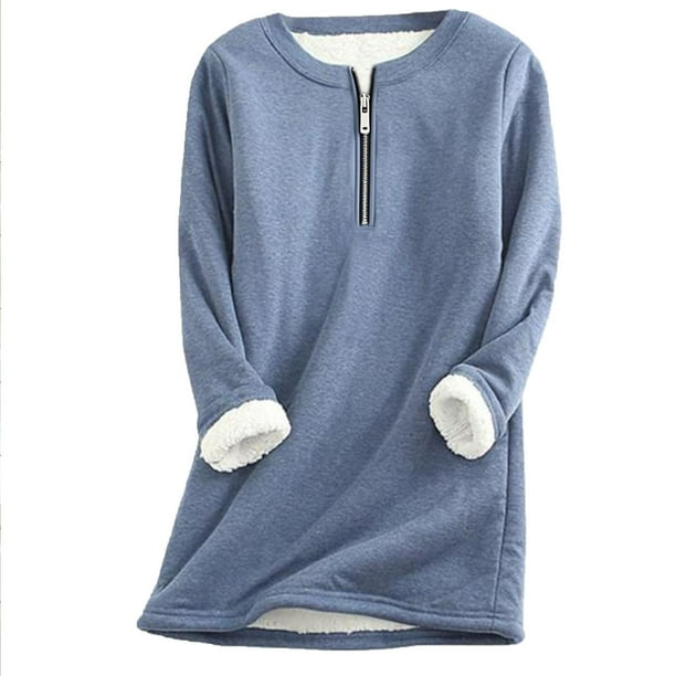 Tops de otoño para mujer,Suéter de lana de cordero grueso con media cremallera para mujer, suéter cálido de invierno, manga larga con bolsillos, sopatenor