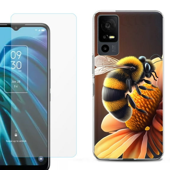 OneToughShield ® for TCL 40 XE 5G Shockproof Fashion Phone Case, with Tempered Glass Screen Protector - Bee