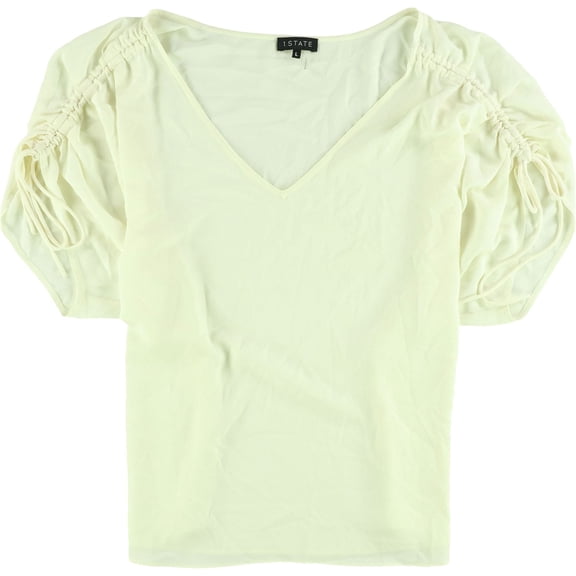 1.STATE Womens Drawstring Sleeve Knit Blouse, Off-White, Large