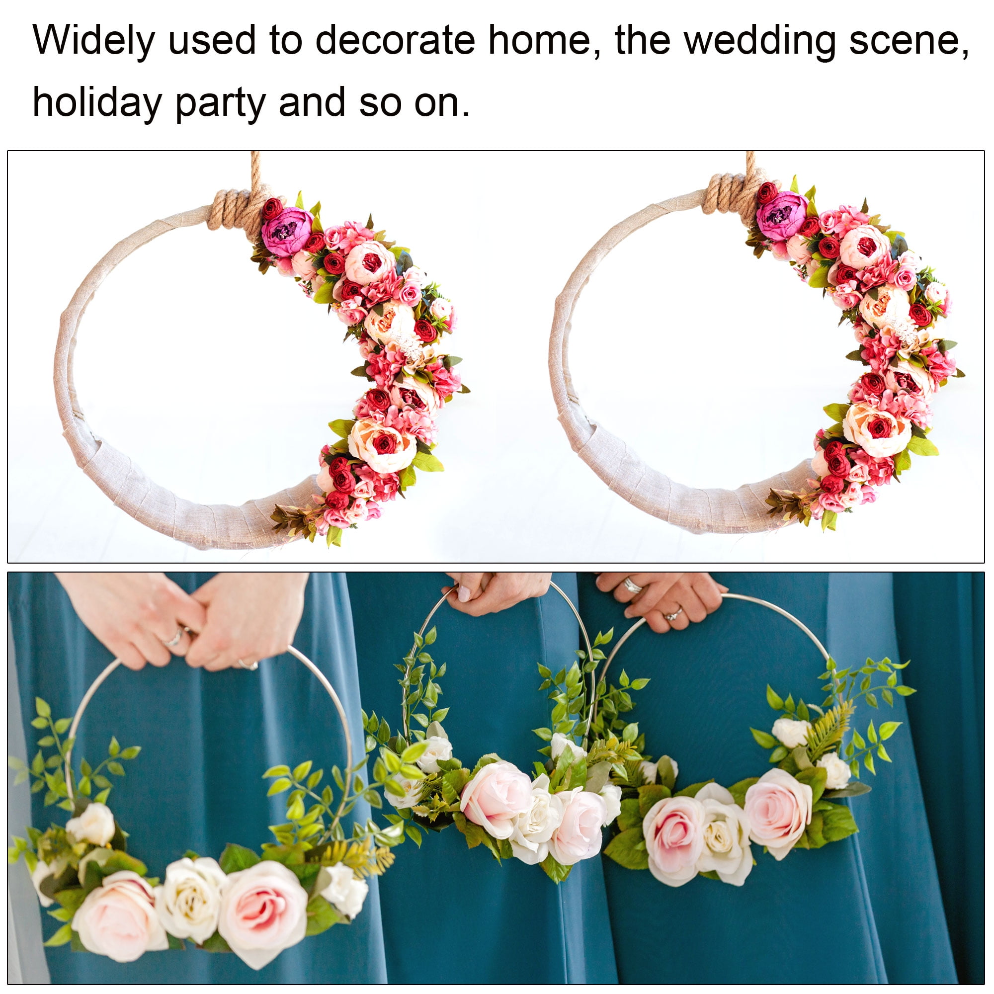 Uxcell 10 Inch 12 Inch Wooden Bamboo Floral Hoop Rings 8Pcs in 1 Set