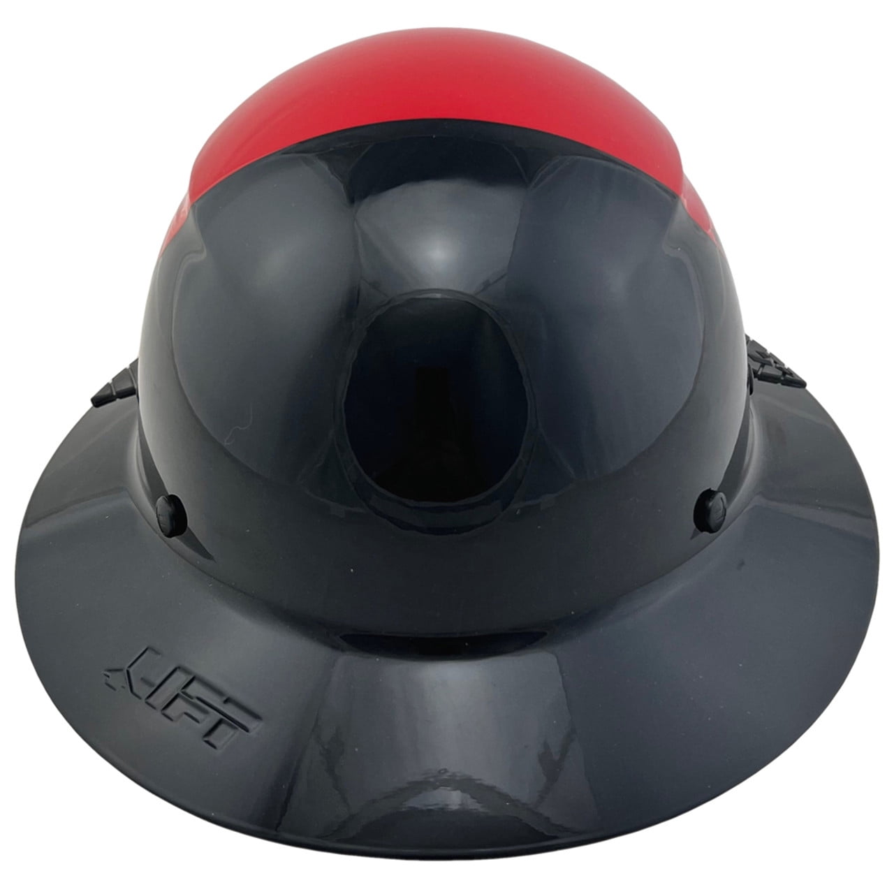 DAX Fiberglass Composite Hard Hat - Full Brim Glossy Black and Red with Tote