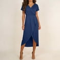 thumbnail image 6 of Viikei Women's Casual Dress Relaxed Fit,Women's Wrap V-Neck Short-Sleeve Maxi Dress with High Slit Multiple Colors Navy XXL, 6 of 7