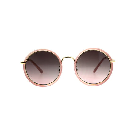 Womens Double Rim Round Circle Lens Mod Designer Sunglasses Pink Smoke