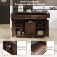 thumbnail image 4 of Kitchen Island with Trash Can Storage Cabinet, Kitchen Cart with Drop Leaf, Spice Rack, Towel Rack and Drawer, Rolling Kitchen Island on Wheels with Adjustable Shelf, Walnut Brown, 4 of 9