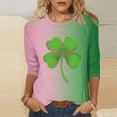 thumbnail image 1 of Meichang Hauts à Manches 3/4 pour Femmes St Patricks Day Shirts Trèfle à Quatre Feuilles T-Shirts Graphiques Décontractés Col Rond Coupe Ample T-Shirts de Vacances St Patricks Day, 1 of 5