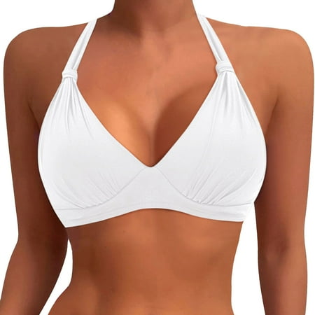 Womens Swimsuits Solid Color Plus Size Bikini Sets For Women Top Large Bust Swim Top Full Coverage Top Sport Bra Top No Bottom Swimwears Holiday Wear Silver M
