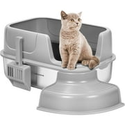 SPECSTAR XL Stainless Steel Cat Litter Box with Cover and Steps, 23'' x 17'' x 12'' Large Metal Litter Box for Cats with Scoop, Easy to Clean, Non-Slip, Ideal for Big or Multiple Cats, Light Gray