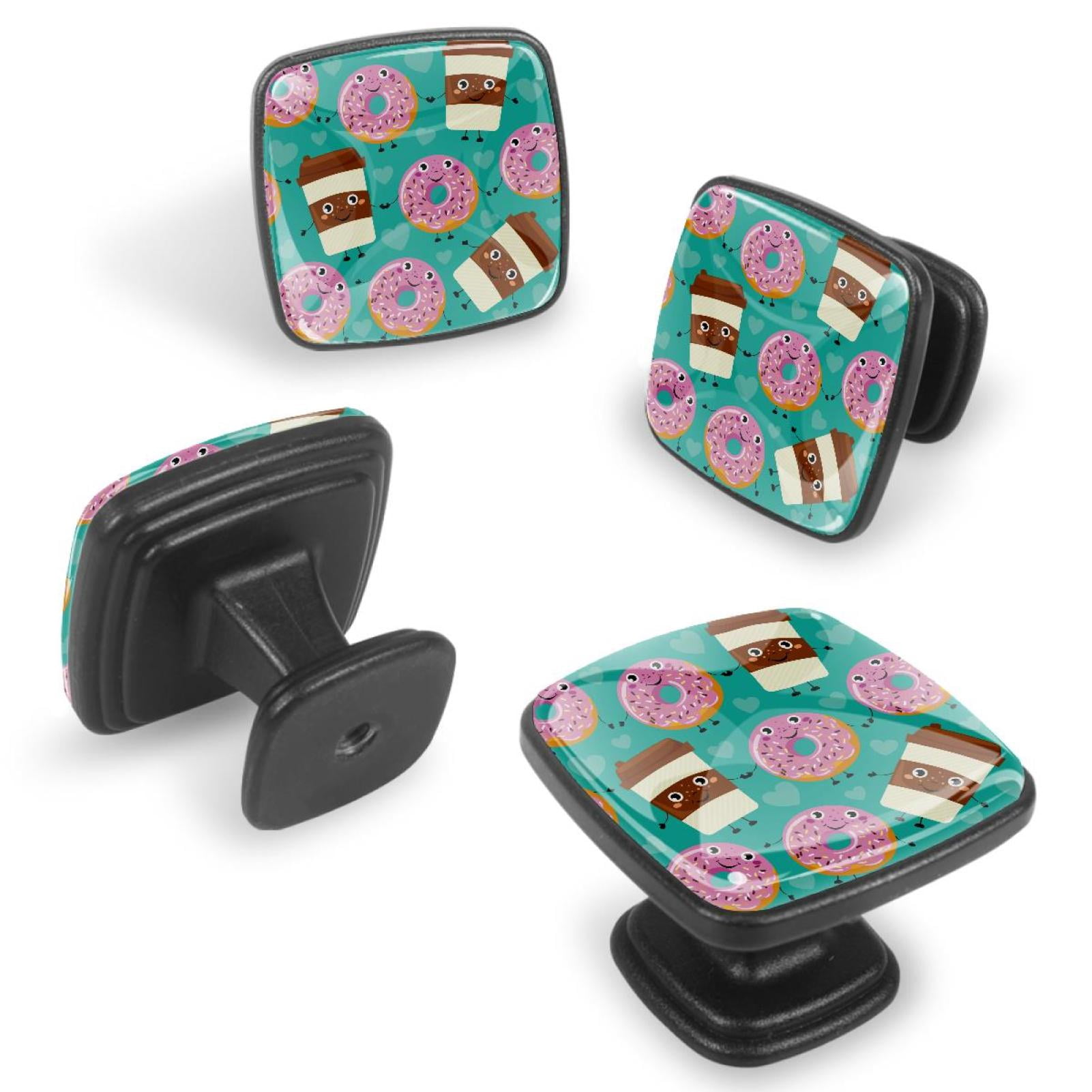 4 Pcs Cabinet Handle Drawer Pulls Donut Drinks Coffee Knobs with Screws Square Furniture Office Cabinet Knob Decoration
