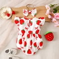 thumbnail image 4 of SUYOLL Toddler Girls Bodysuit Flutter-Sleeve Bowknot Strawberry Prints Romper Bodysuits Headbands Set Fun & Vibrant Designs, 4 of 6