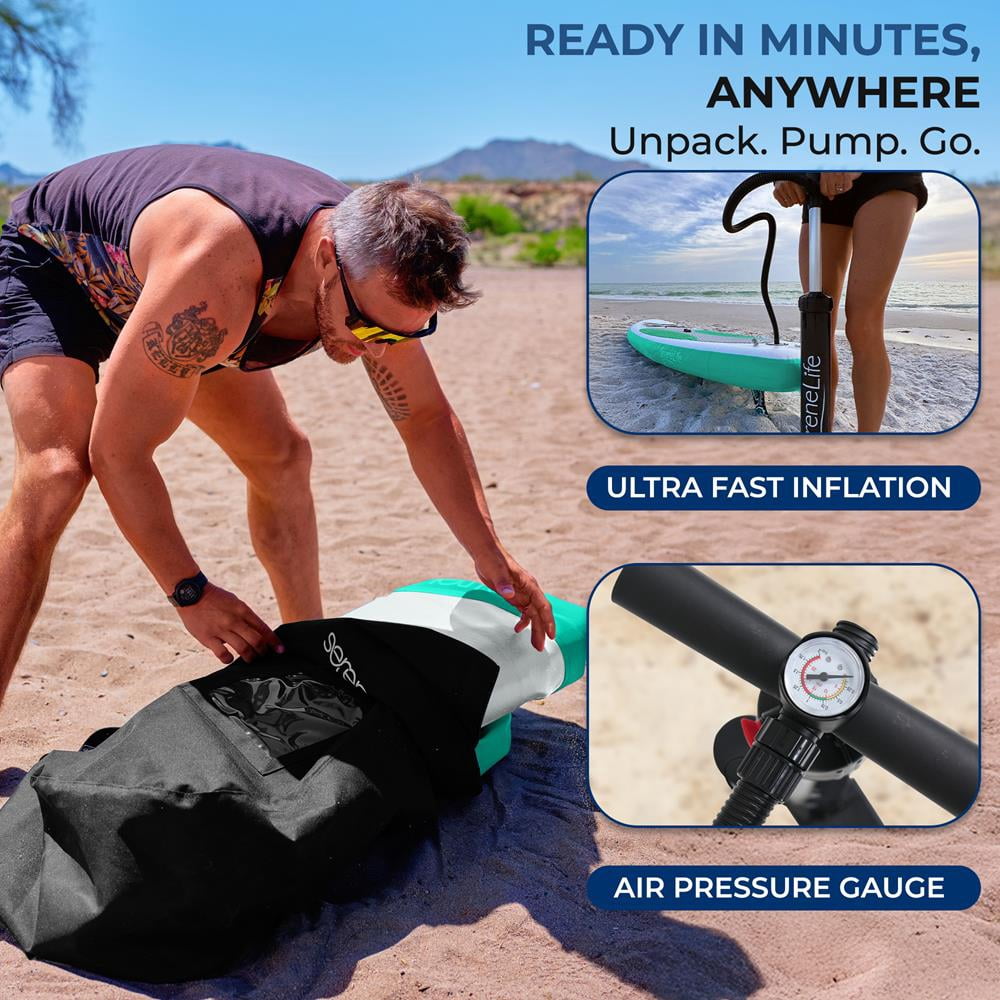 Free-Flow Welded Inflatable Stand-Up Paddle-Board with Double-Action Hand Pump, 3-Shaft Aluminum Paddle