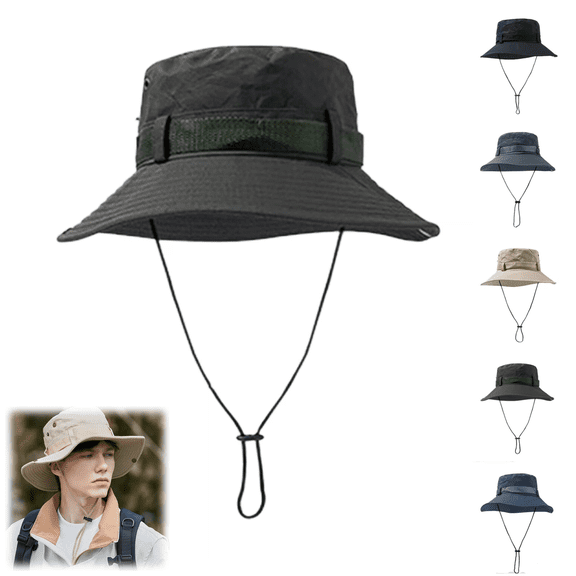 Bucket Hat Bulk Wide Brim Boonie Hats Safari Fishing Sun Hat with Chin Strap,Army Green