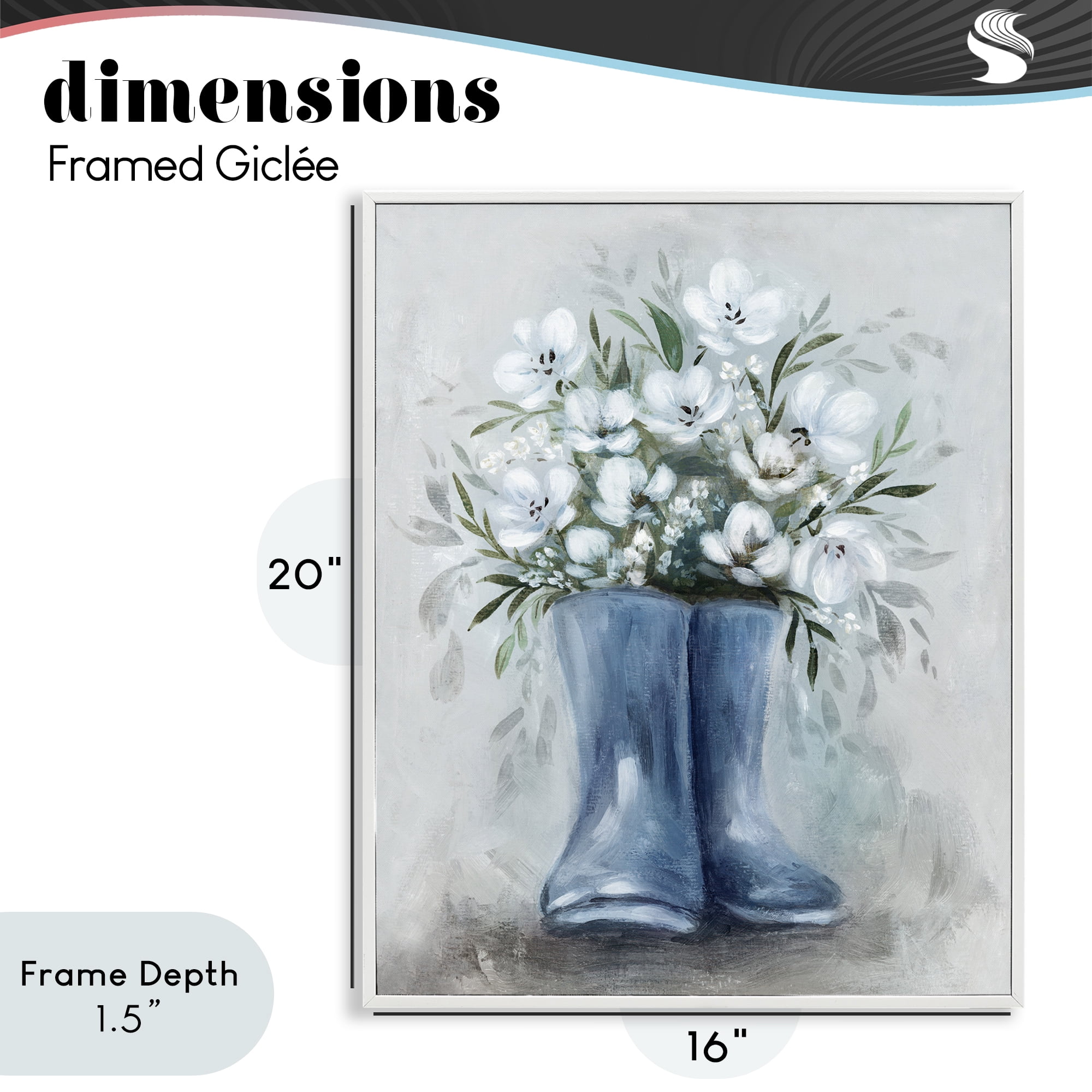 Stupell Industries Botanical Bouquet in Blue Boots White Framed Giclee Art, design by Kristen Brockmon