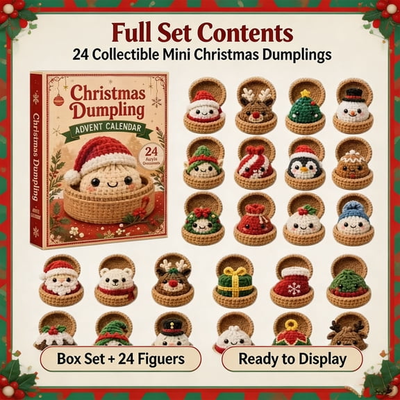 Dumpling Shaped Advent Calendar Christmas Countdown 24 Mini Acrylic Ornaments Surprise Gift for Kids Adults Xmas Party Decor
