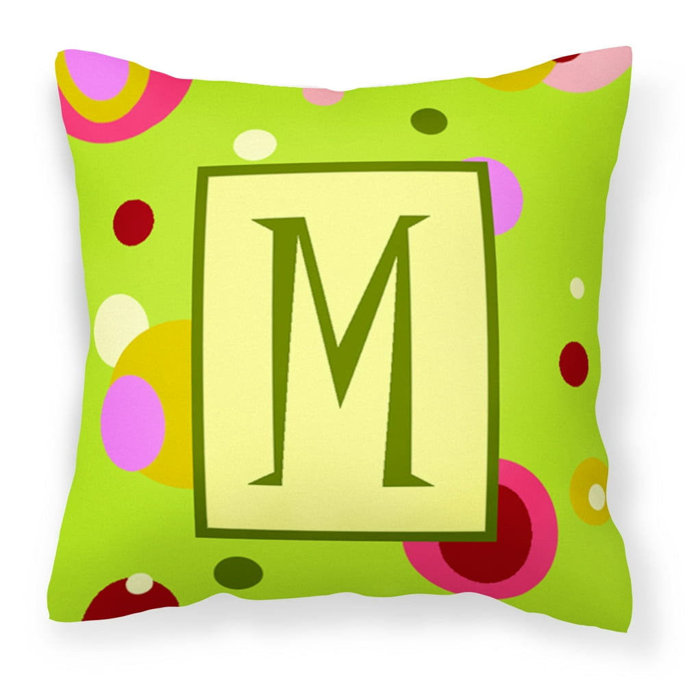 Letter M Monogram Lime Green Fabric Decorative Pillow