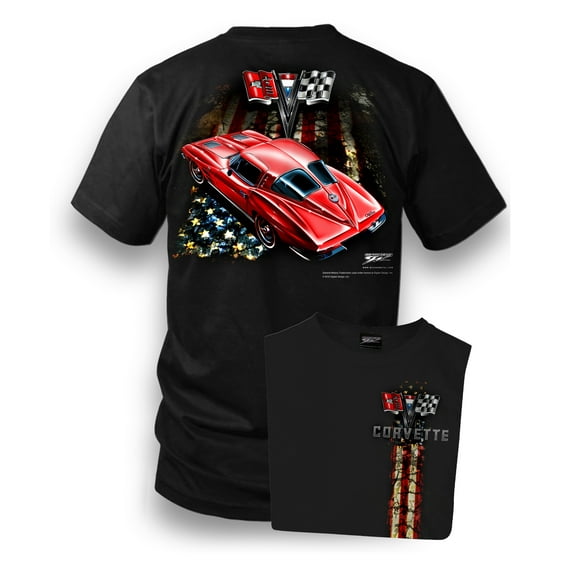 Corvette Shirt - Patriotic Corvette - Corvette C2 - Split Window, Black
