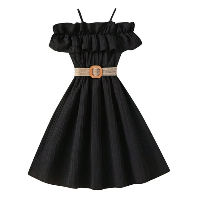 2025 Chandails d'Été Sans Manches pour Tout-Petits Couleur Unie Robe de Princesse Robe 12 Ans Robe de Danse Fête avec Ceinture Robes