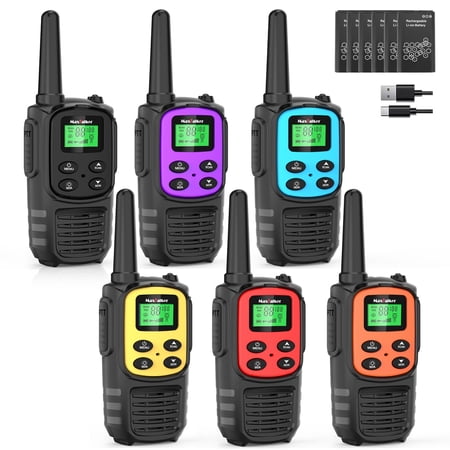 Walkie Talkies Long Range for Adults, Rechargeable Walkie Talkies 6 Pack with 22 FRS Channels, 2 Way Radios, NOAA, Li-ion Battery, LED Flashlight, VOX Gift for Family Hiking Camping