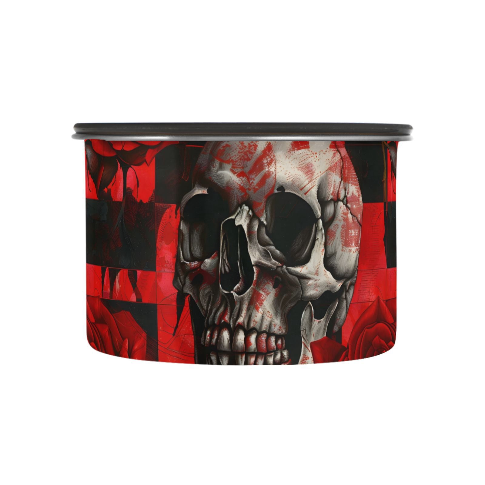 Skull Red Rose Flower Airtight Coffee Bean Canister 30oz Food Storage Containers with Lids For Gournd, Tea, Sugar, Flour, Rice, Cereal, Candy Cookie Jar