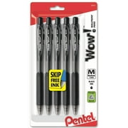 Wow! Retractable Ballpoint Pen, (1.0mm) Medium Line, Black Ink 5-Pk