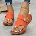 thumbnail image 4 of Dakaela Womens Leather Orthopedic Wedge Sandals Rhinestone Buckle Platform Flip Flops Arch Support Summer Beach Slip on Slides with Back Strap Orange Size 6, 4 of 9