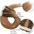 thumbnail image 3 of SEGO 20pcs Human Hair Extensions Tape in Balayage Chocolate Brown Natural Hair Extensions Tape in Real Hair Straight 12-24 inch, 3 of 8