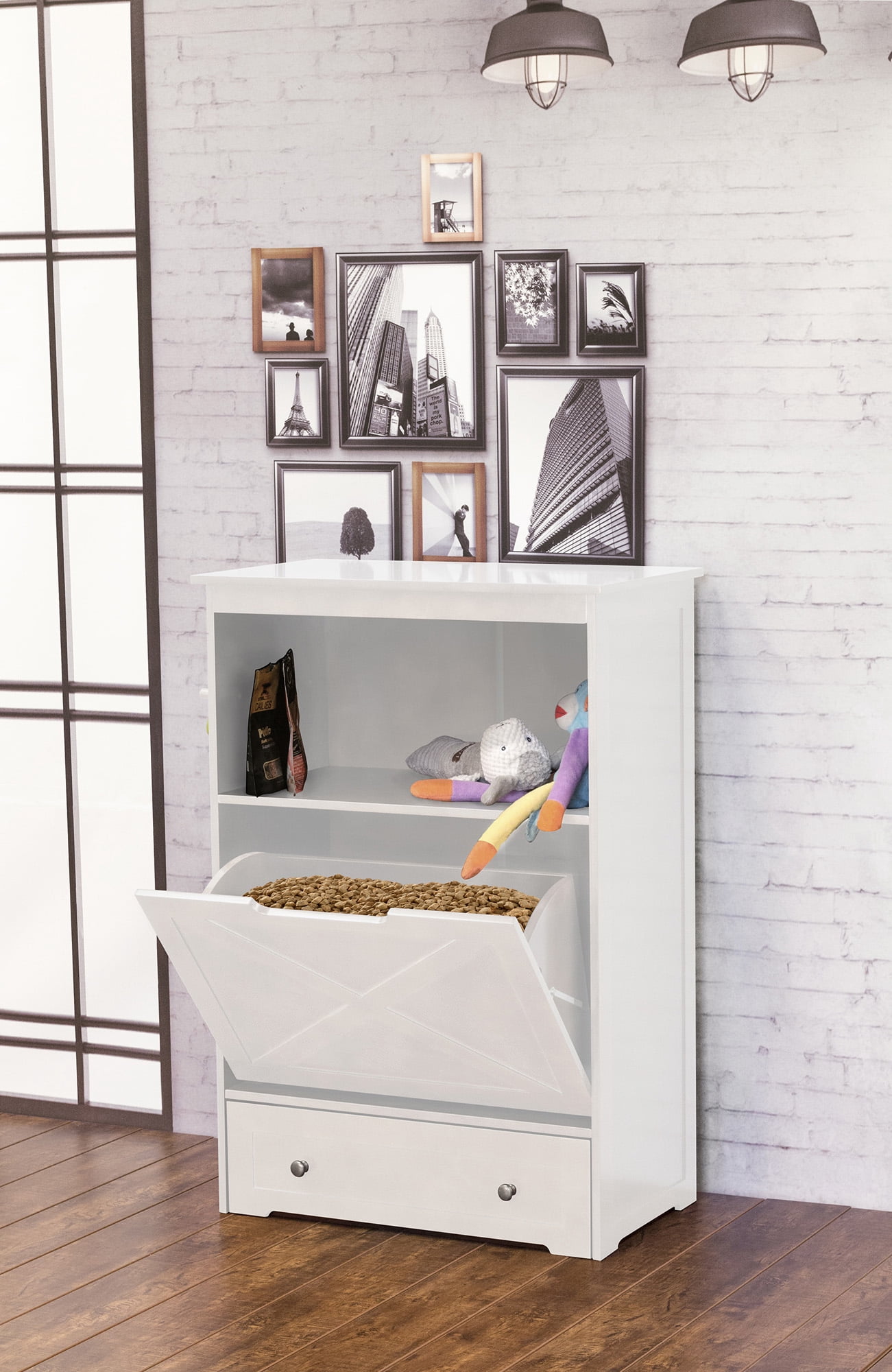 Contemporary Home Living 35" White Durable Windsor Pet Feeder