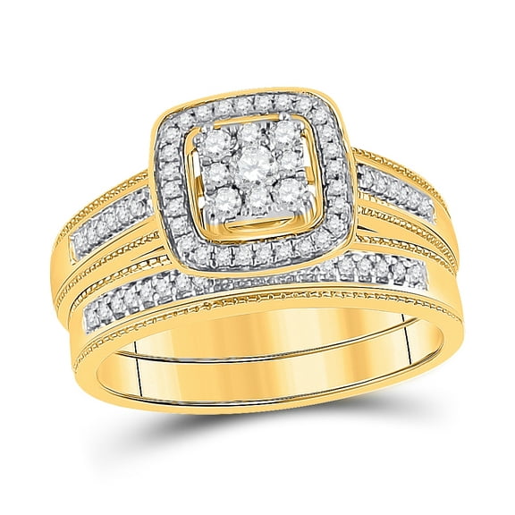 10K Yellow Gold His Hers Round Diamond Square Matching Wedding Set 5/8ctw, Womens Size: 5-10, Mens Size: 7-13