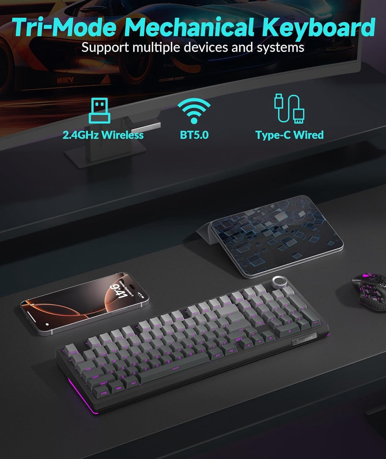 KI99 Pro 96% Mechanical Keyboard, RGB Gaming Keyboard, Hot-Swappable Pre-Lubed Switches, Gasket Structure Creamy Keyboards (Gradient-Black, Non-Silent Version)