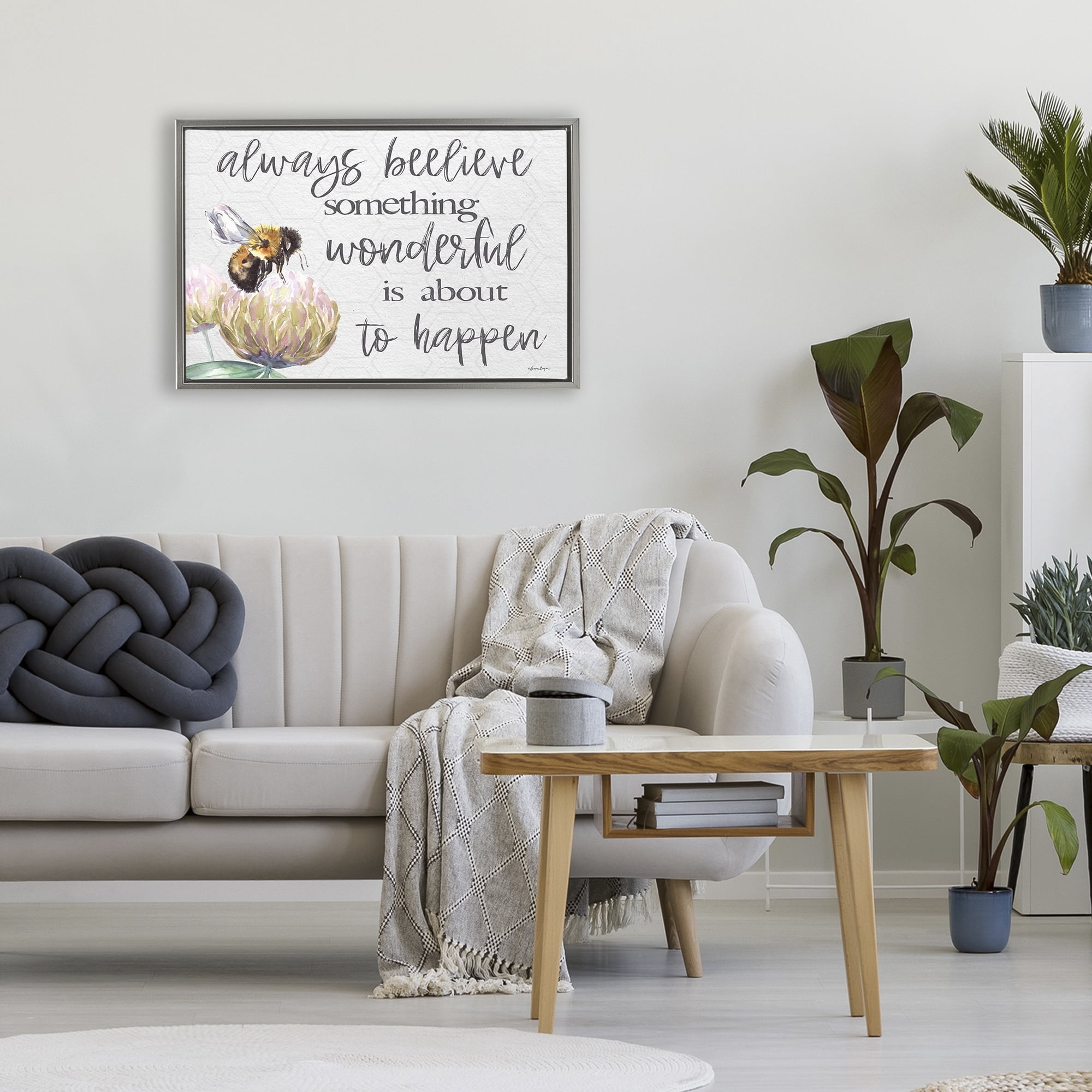 Stupell Industries Always Believe Something Wonderful Gray Framed Floater Canvas Wall Art, design by Susie Boyer