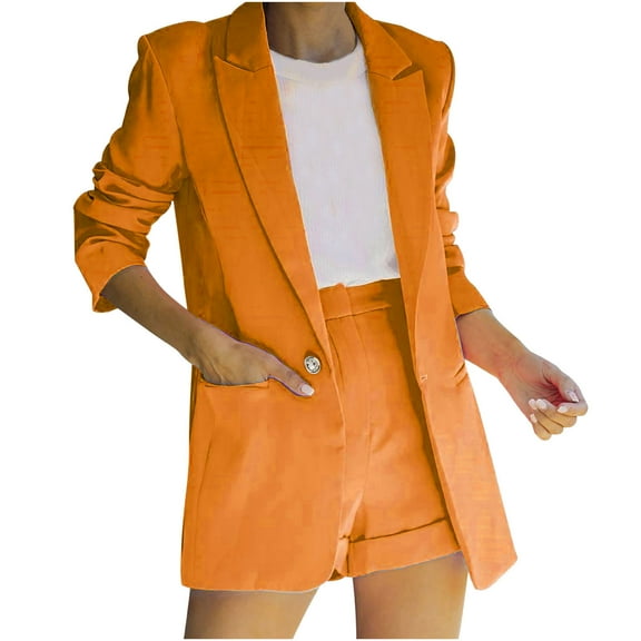 Odeerbi Clearance Women Suits Sets Ladies Solid Turn Down Collar Jacket Long Sleeve Coat Outerwear Blazer, Orange