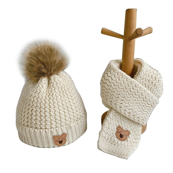 ZYHARUKO Cute Little Bear Knit Hat and Scarf for Kids Warm Beanie Cap Cosy Winter Neckerchief Casual Neck Warmer Accessories