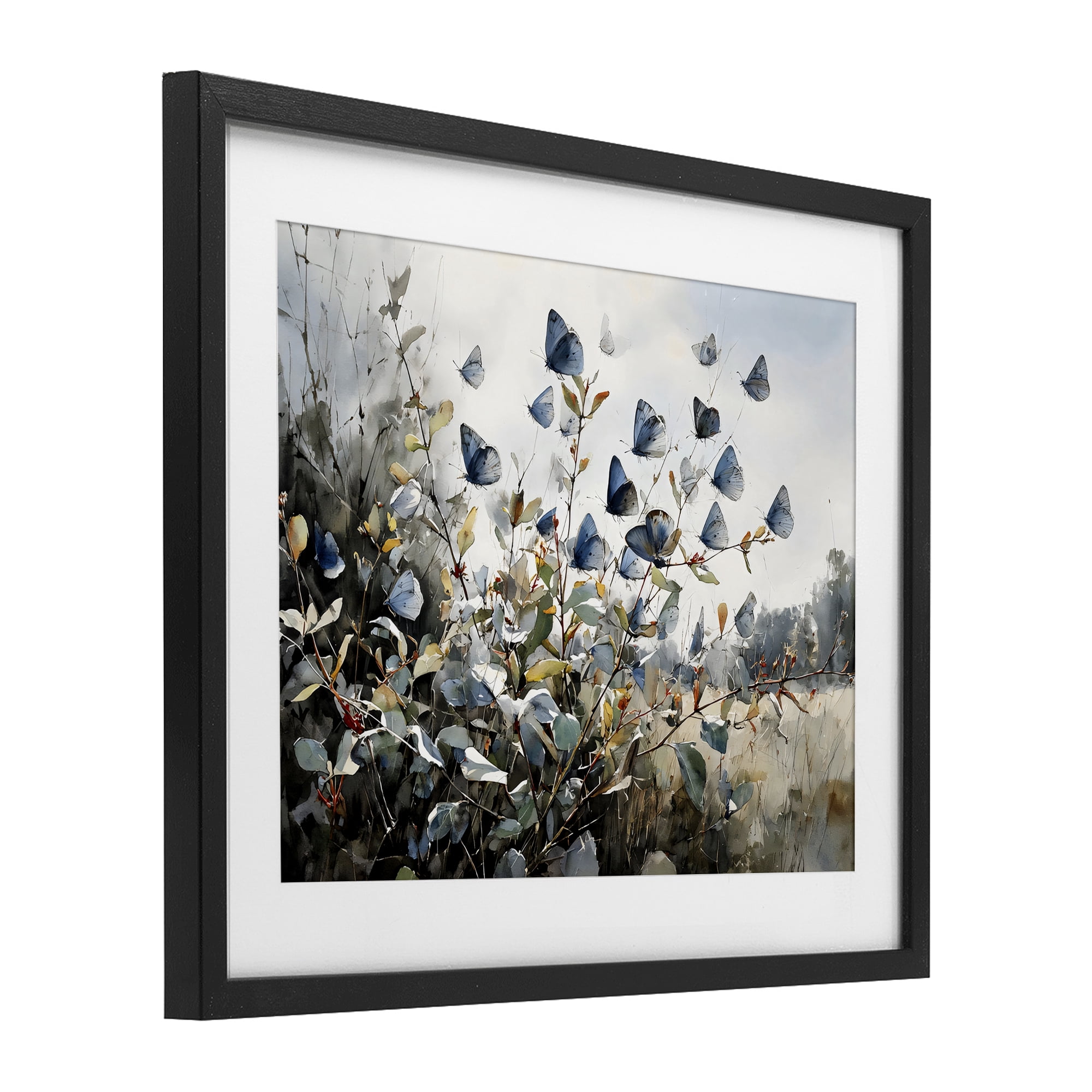 Stupell Industries Blue Butterflies Among Meadow Leaves Black Framed Print Under Glass, design by Franklyn Gregory