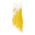 thumbnail image 6 of Satin Tops for Women Deep V Neck Spaghetti Strap Tank Top Lace Trim Asymmetrical Hem Silky Casual Going Out Camisole, #01 Yellow, M, 6 of 7