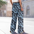 thumbnail image 6 of Vacation Beach Floral Palazzo Pants Ladies Elastic Drawstring Waist Loose Wide Leg Pants with Side Pockets Blue M, 6 of 8
