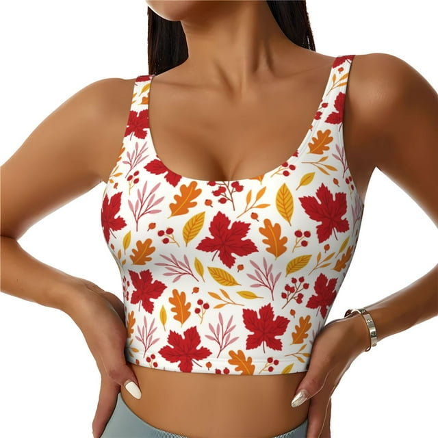 Fotbe fall laef Maple Sujetador Deportivo Largo sin Aros para Mujer con Almohadillas y Soporte Medio, Transpirable y Absorbente, Camiseta Tipo Chaleco o Tank Top-X-Large