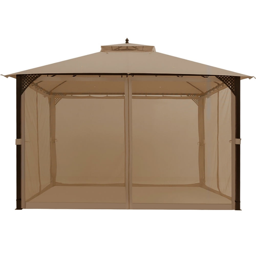 Aimee Lii 12 x 10 Feet Outdoor Double Top Patio Gazebo with Netting, Backyard Canopy Gazebo, Brown