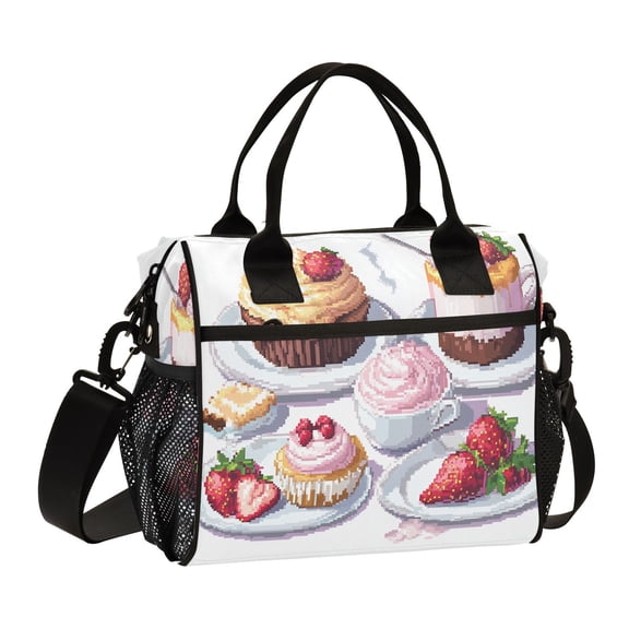 Ckdifva Pixel Strawberry Cakes Cooler Bag Cooler Cooling Tote Lunch Bag Lunch Box Front Pocket with Shoulder Strap