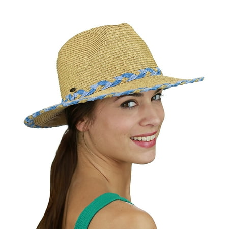 C.C Two Tone Braided Trim Paper Woven Panama Fedora Summer Sun Hat, (Best Panama Hat Brand)