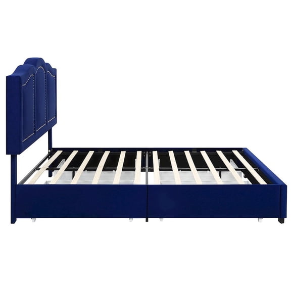 Dustir 4-Drawer Fabric Platform Bed, Full, Navy