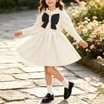 thumbnail image 6 of Fesfesfes Girls Round Neck Bow Detail Knit Sweater Dress Button Front Pleated A-Line Casual Winter Fall Outfit for School Daily Wear Ages 1-8 Years, 6 of 9