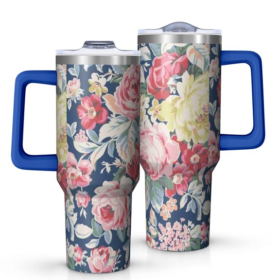 OBREWU Pioneer Flower Tumbler with Handle and Lid,Pioneer Flower 40oz Double Wall Vacuum Insulated Tumbler,Cups Gift for Women and Men