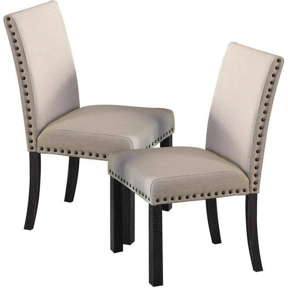 Cterwk Set of 2 Upholstered Dining Chair with Wood Legs, Beige