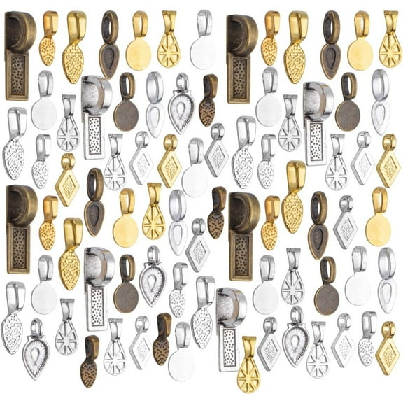 80pcs Glue on Bails Mixed Pendant Bails Glass Cabochon Tiles Pendants for Jewelry Making Necklace,20 Styles