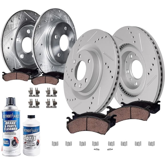 Detroit Axle - 10pc Brake Kit for 2016-2022 Mazda CX-9, Ceramic Brakes Pads Drilled and Slotted Disc Brake Rotors: 12.60" inch Front and 12.80" inch Rear Rotor