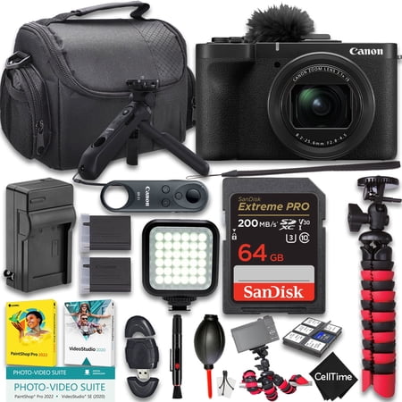 Canon PowerShot V1 Digital Camera + HG-100TBR Tripod Grip + BR-E1 Wireless Remote Control + 64GB Memory + Extra Battery + More (20pc Bundle) (International Version)