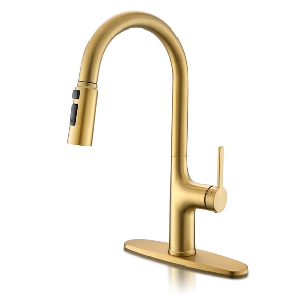 FROPO Gold Kitchen Faucets, Brushed Gold Kitchen Faucet with Pull Down Sprayer, Modern High Arc Brass Kitchen Sink Faucet, Stainless Steel Farmhouse