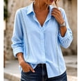 thumbnail image 4 of TEAJOPSUU Women's Trendy Cotton Blend Tops Long Sleeve Collared Button Down Shirts Casual Lace Trim Comfy Blouses A-Blue, 4 of 5