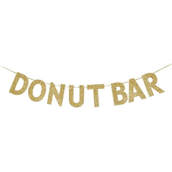Donut Bar Banner, Donut Theme Party Sign, Kids/Children Birthday Decors, Wedding/Engagement/Baby Shower Sign Garland Gold Gliter Paper