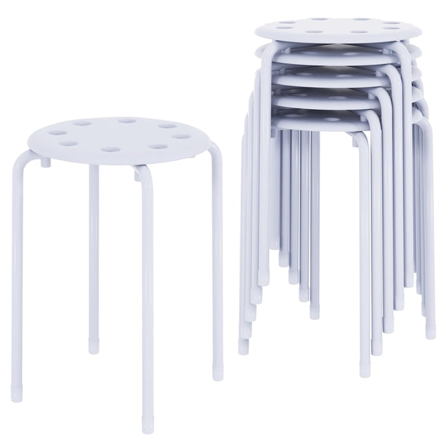 Banco Apilable VECELO Altura 45 cm Portátil Juego de 6 Blanco