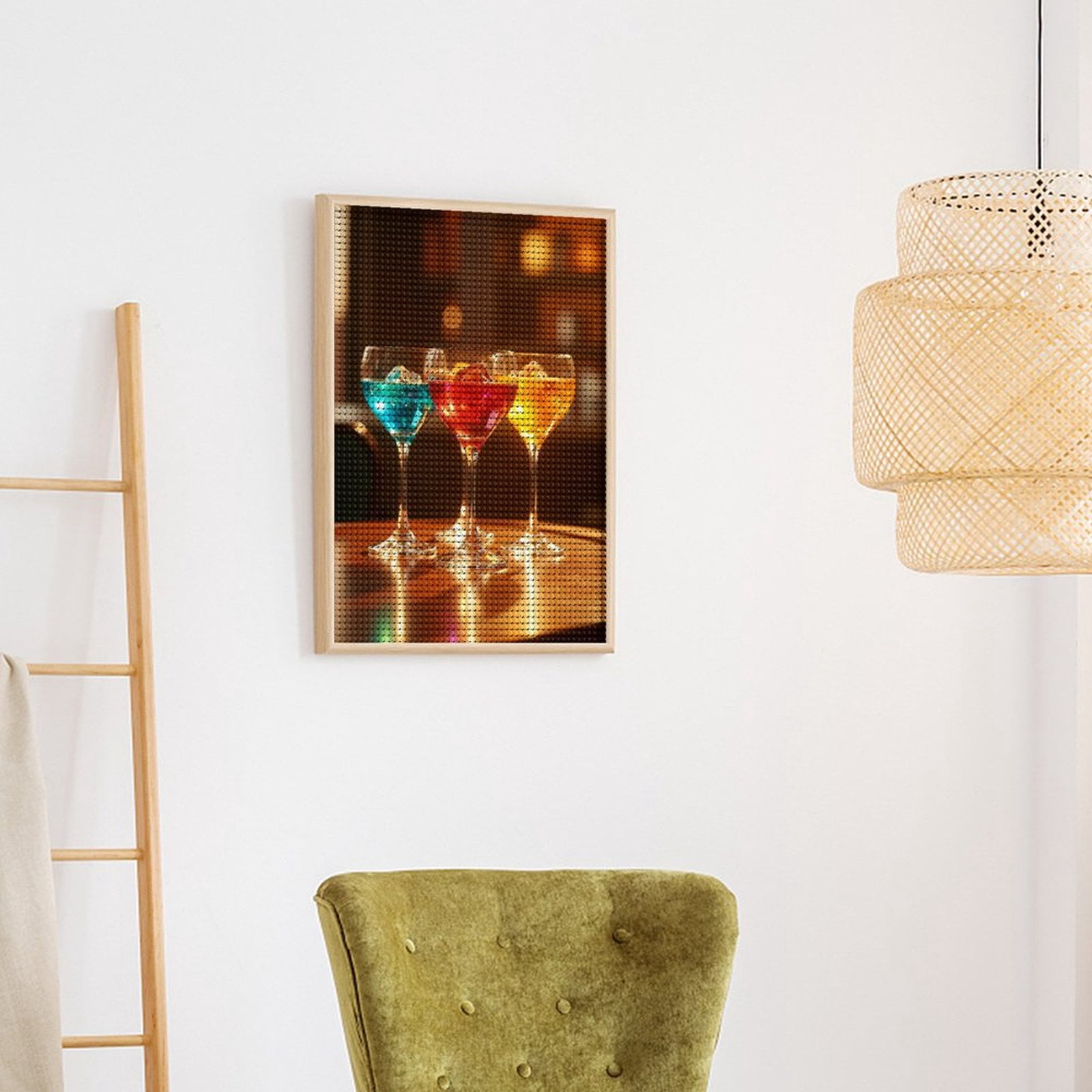 Diamond Art Kits for Adults, Colorful Cocktail Glasses Table 5D Diamond Painting Kits for Adults Beginners, DIY Full Drill Diamond Painting, Gem Art and Crafts 12x16